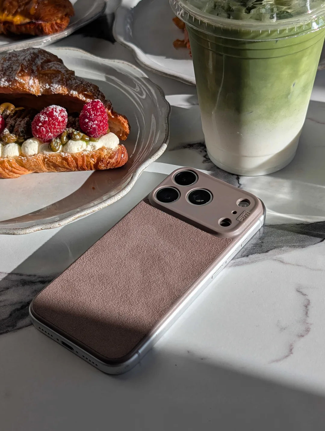 Sandstone NanoSuede PhoneBack on iPhone 17 Pro